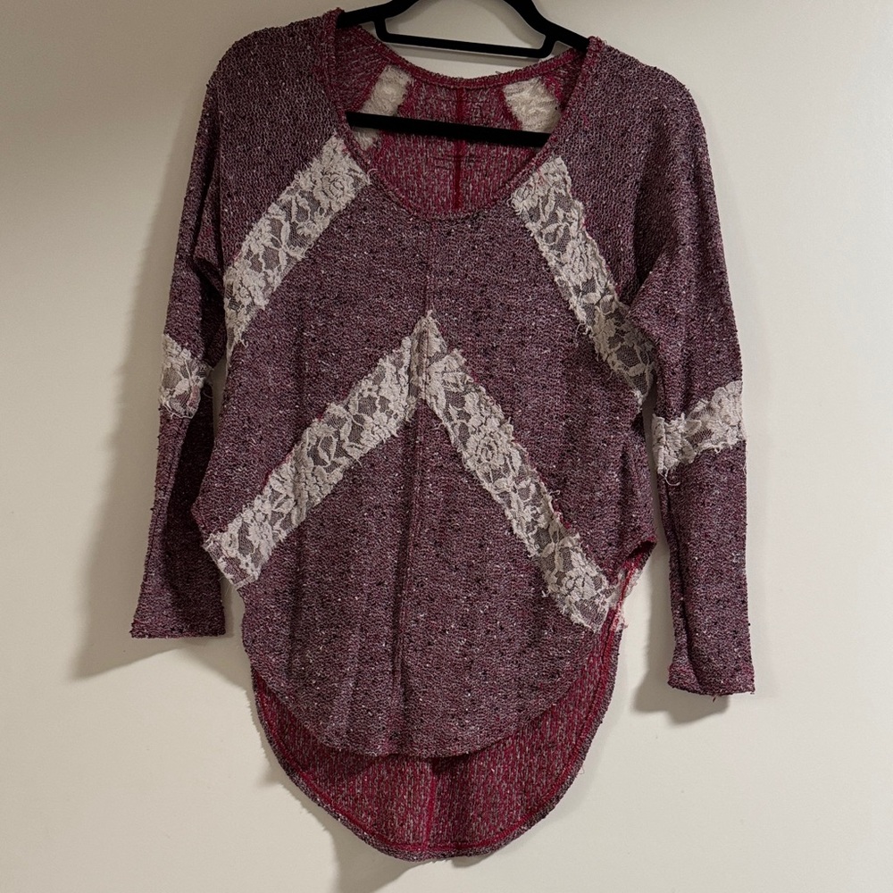 FP Purple Knit Sweater with Lace Accents
